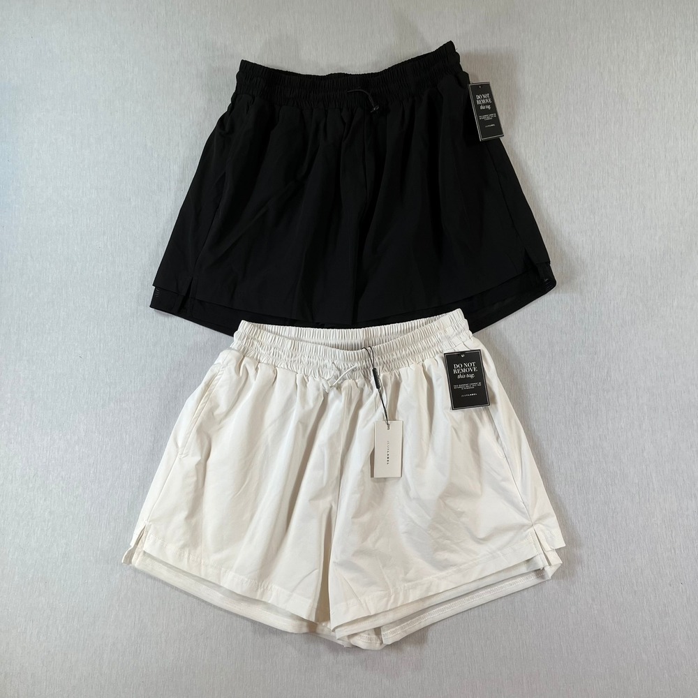 NEW JLUXLABEL Athletic Shorts Women S Layered Mesh Lining Black White LOT OF 2